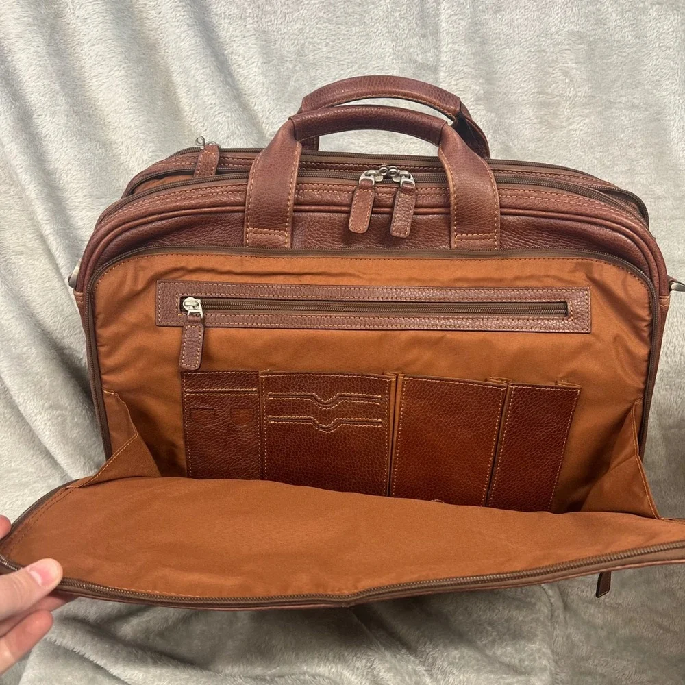 Classico by‎ Mosaic Express Scan Zip Briefcase Laptop Bag Brown Leather